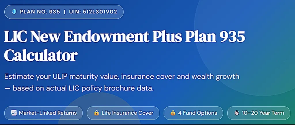 LIC New Endowment Plus Plan 935 calculator for ULIP maturity value, insurance cover, and wealth growth